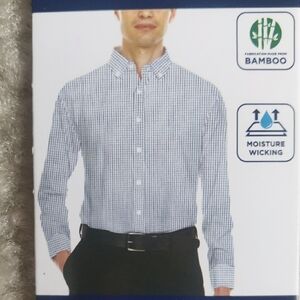 New!Chaps Blue and White Casual Button Down Shirt Large  16-16.5, 32/33